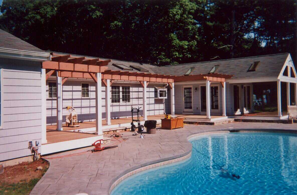 Pergola with mahogany decking
